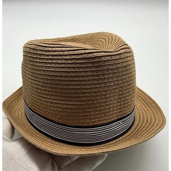 Lot Of 2 Mayoral beige fedora straw Hat Fits size 3-4-5 Blue Stripe Palm Trees - Picture 8 of 16